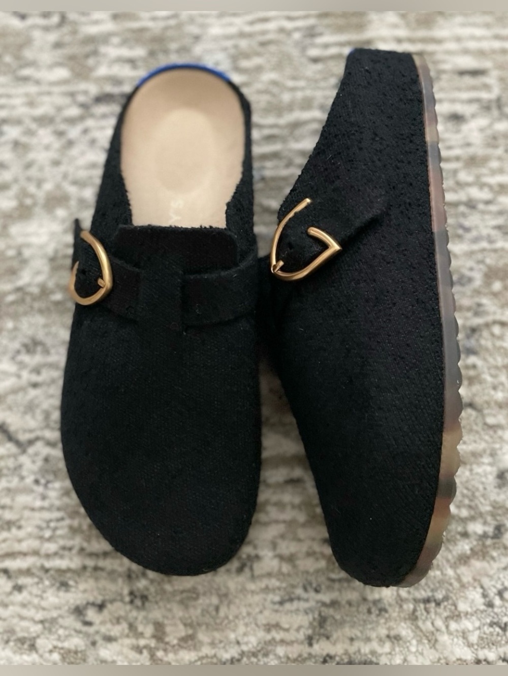 Rothy’s The Buckle Clog Boucle Black Gold Slip on Size 10